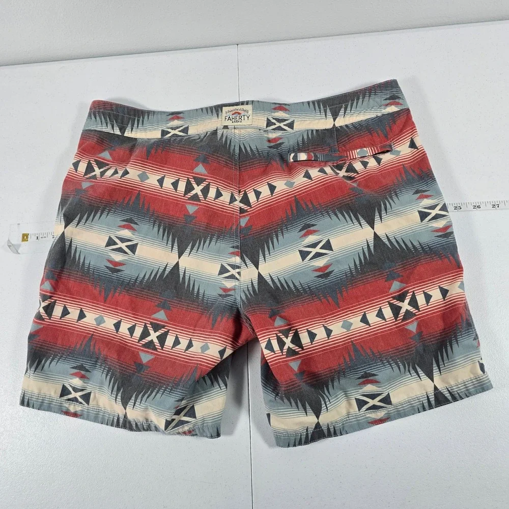 Faherty Brand‎ Mens Southwestern Print Board Shorts Red Blue Size 36 Aztec Surf